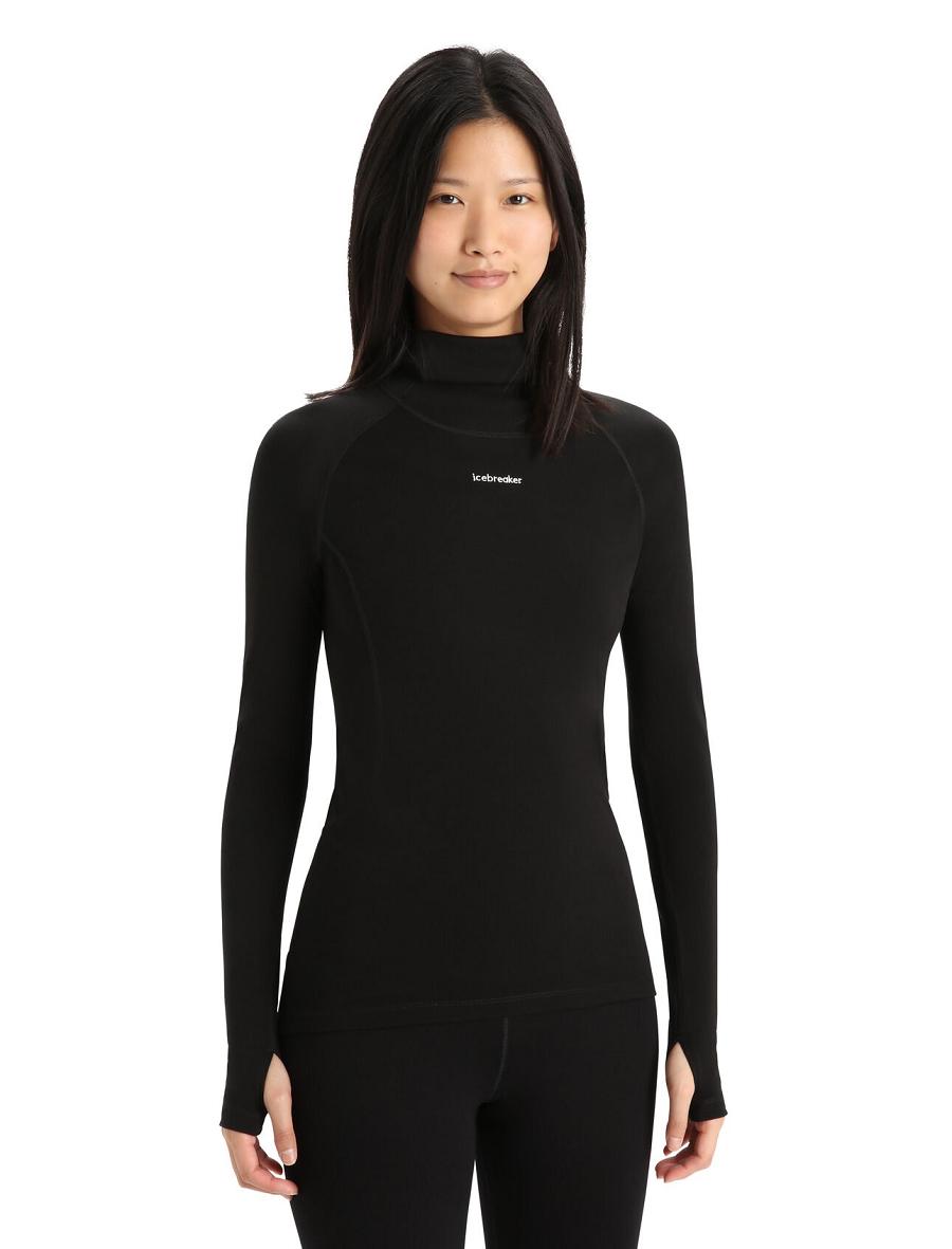 Icebreaker MerinoFine™ Long Sleeve Roll Neck Naisten Base Layers Mustat | FI 1896XYUF